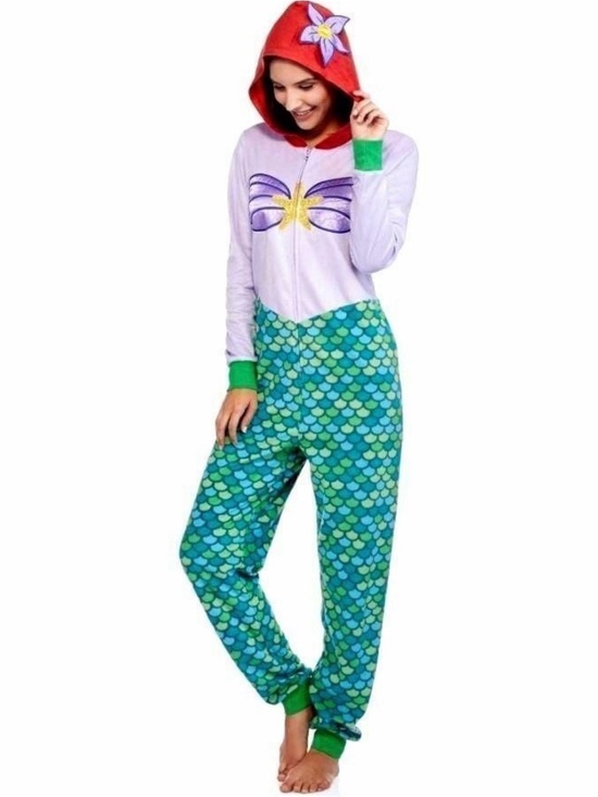 Disney Other - Woman’s xs Disney ' Mermaid One-Piece Hoodie Pajamas - Teal & Purple